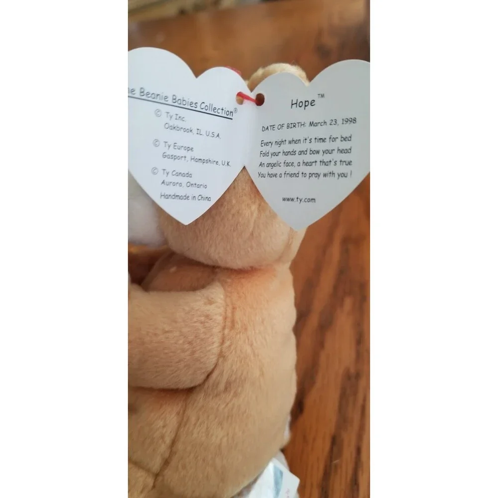 1998 TY Beanie Baby Hope Bear Praying Stuffed Animal Toy